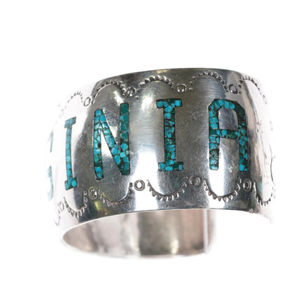 6.625" 1970's E.L. Navajo Sterling chip inlay Virginia cuff bracelet - Estate Fresh Austin