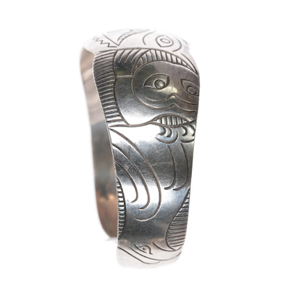 7" Vintage Northwest coast style Sterling silver cuff bracelet - Estate Fresh Austin