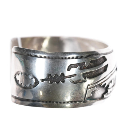 6.75" 30's-40's Navajo silver Fred Harvey dog and arrows cuff bracelet - Estate Fresh Austin