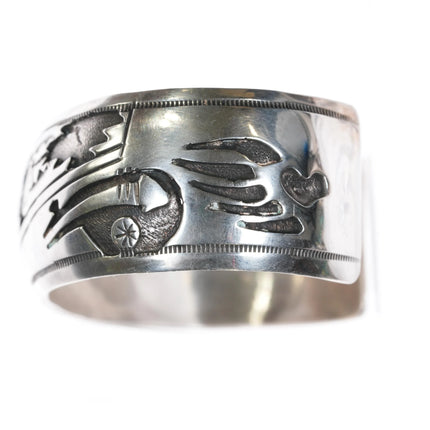 6.75" 30's-40's Navajo silver Fred Harvey dog and arrows cuff bracelet - Estate Fresh Austin