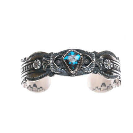 6.75" Virgil Begay Navajo silver high grade turquoise cuff bracelet - Estate Fresh Austin