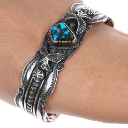 6.75" Virgil Begay Navajo silver high grade turquoise cuff bracelet - Estate Fresh Austin