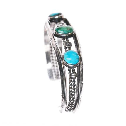7" c1940's Navajo 3 stone turquoise silver cuff bracelet - Estate Fresh Austin