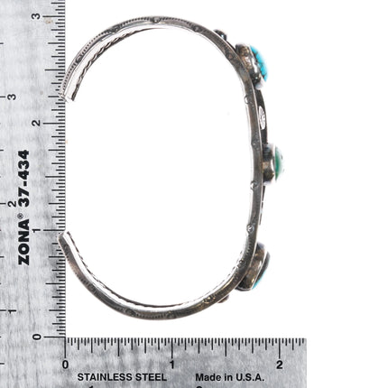 7" c1940's Navajo 3 stone turquoise silver cuff bracelet - Estate Fresh Austin