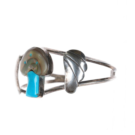 6.25" Zuni sterling mushroom inlay cuff bracelet - Estate Fresh Austin