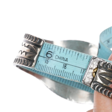 6.75" Vintage Navajo heavily stamped silver cuff bracelet w/turquoise Bisbee? - Estate Fresh Austin