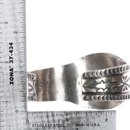 6.75" Vintage Navajo heavily stamped silver cuff bracelet w/turquoise Bisbee? - Estate Fresh Austin