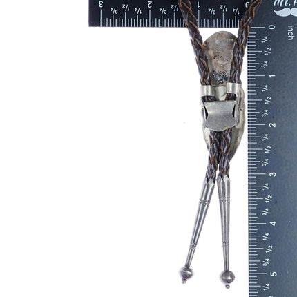 Ramone Platero - Carl Luthey sterling carved mother of pearl turquoise bolo tie - Estate Fresh Austin