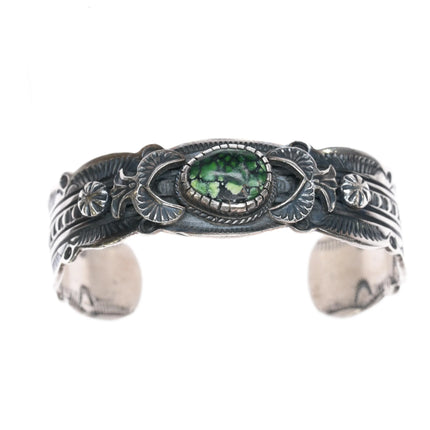 6.5" Virgil Begay Navajo silver spiderweb Damele Variscite cuff bracelet - Estate Fresh Austin