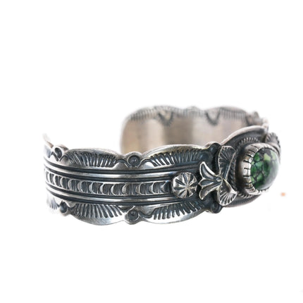 6.5" Virgil Begay Navajo silver spiderweb Damele Variscite cuff bracelet - Estate Fresh Austin