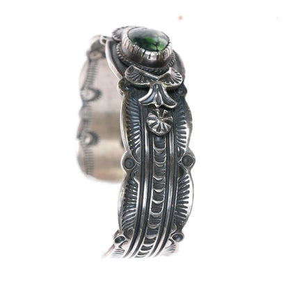 6.5" Virgil Begay Navajo silver spiderweb Damele Variscite cuff bracelet - Estate Fresh Austin