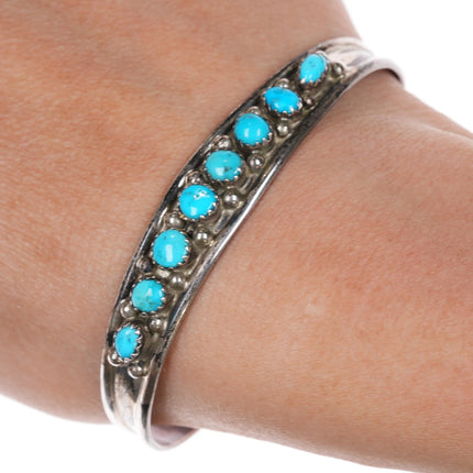 6.5" Slim EC sterling and turquoise row cuff bracelet - Estate Fresh Austin