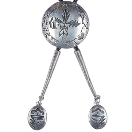 c1970 Vidal Aragon Kewa heavy sterling bolo tie with fancy overlay tips - Estate Fresh Austin