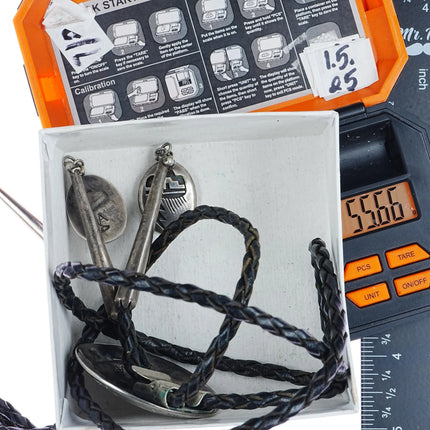 c1970 Vidal Aragon Kewa heavy sterling bolo tie with fancy overlay tips - Estate Fresh Austin