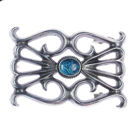 Vintage Rose Chee Navajo Cast silver and turquoise belt buckle - Estate Fresh Austin