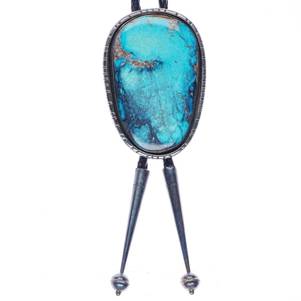 1986 Huge 130ct Bisbee Turquoise sterling silver bolo tie - Estate Fresh Austin