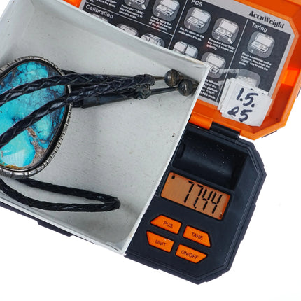 1986 Huge 130ct Bisbee Turquoise sterling silver bolo tie - Estate Fresh Austin