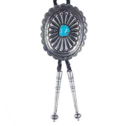 1930's Navajo Concho- c1960 c-31 Sterling/turquoise hand stamped silver bolo tie - Estate Fresh Austin