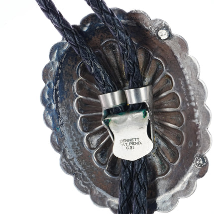 1930's Navajo Concho- c1960 c-31 Sterling/turquoise hand stamped silver bolo tie - Estate Fresh Austin