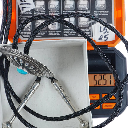 1930's Navajo Concho- c1960 c-31 Sterling/turquoise hand stamped silver bolo tie - Estate Fresh Austin