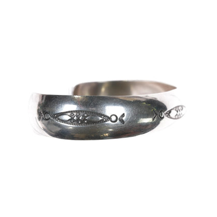 6.375" Navajo silver convex cuff bracelet with hand stampings - Estate Fresh Austin