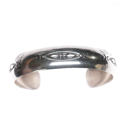 6.375" Navajo silver convex cuff bracelet with hand stampings - Estate Fresh Austin