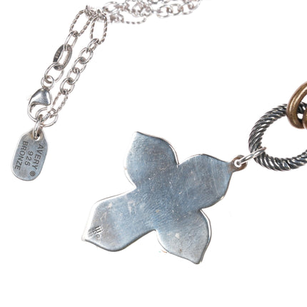 Retired James Avery Enamel Cruz De La Flor Cross pendant 30" necklace sterling - Estate Fresh Austin