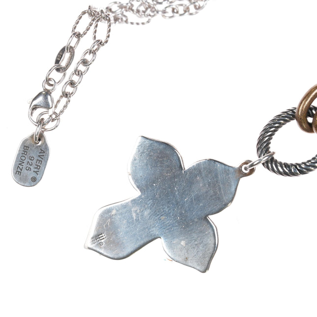Retired James Avery Enamel Cruz De La Flor Cross pendant 30" necklace sterling - Estate Fresh Austin