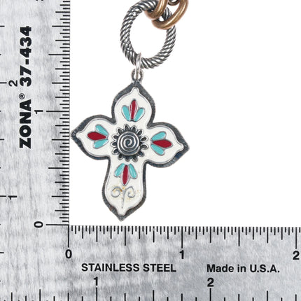 Retired James Avery Enamel Cruz De La Flor Cross pendant 30" necklace sterling - Estate Fresh Austin