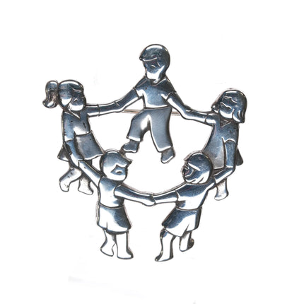 Retired James Avery Children playing ring around circle pin sterling silver - Estate Fresh Austin