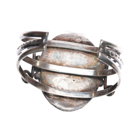 6.75" Vintage Navajo silver cuff bracelet w/large turquoise - Estate Fresh Austin