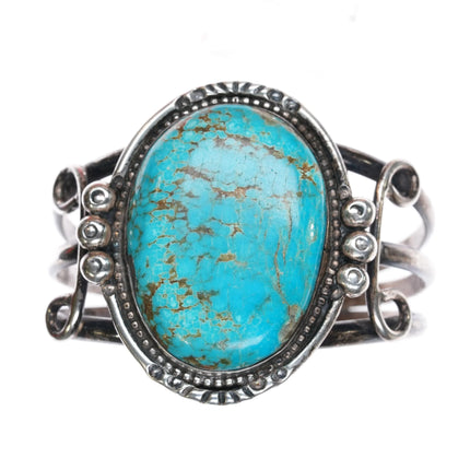 6.75" Vintage Navajo silver cuff bracelet w/large turquoise - Estate Fresh Austin
