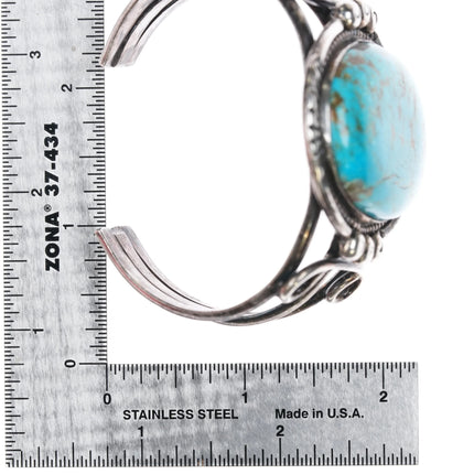 6.75" Vintage Navajo silver cuff bracelet w/large turquoise - Estate Fresh Austin