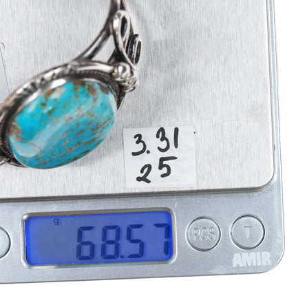 6.75" Vintage Navajo silver cuff bracelet w/large turquoise - Estate Fresh Austin