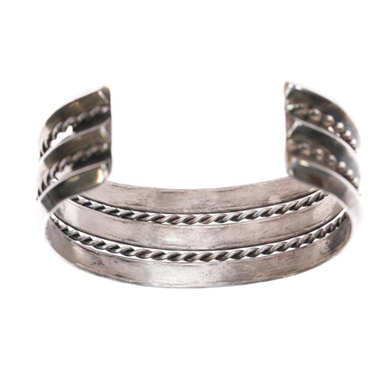 6.5" Vintage Navajo silver triple carinated twisted wire stamped cuff bracelet - Estate Fresh Austin