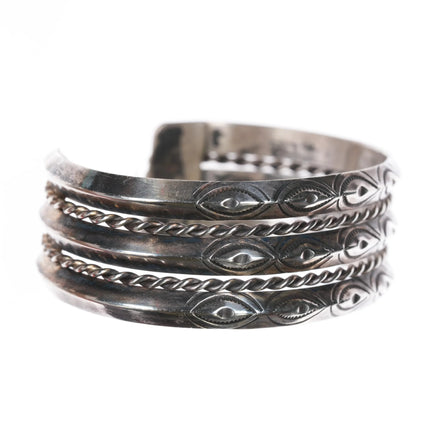 6.5" Vintage Navajo silver triple carinated twisted wire stamped cuff bracelet - Estate Fresh Austin