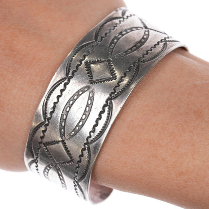 6.5" 30's-40's Navajo silver nicely stamped cuff bracelet - Estate Fresh Austin