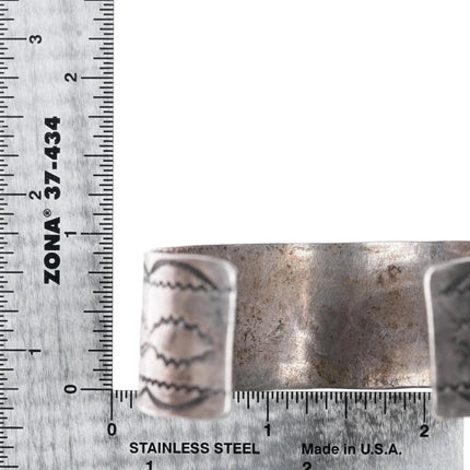 6.5" 30's-40's Navajo silver nicely stamped cuff bracelet - Estate Fresh Austin