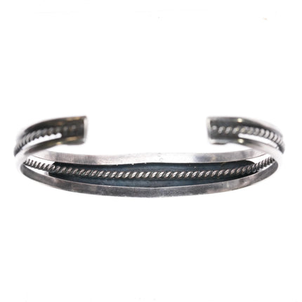 6.5" c1950's Bisbee Turquoise Navajo silver row cuff bracelet - Estate Fresh Austin