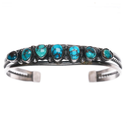 6.5" c1950's Bisbee Turquoise Navajo silver row cuff bracelet - Estate Fresh Austin