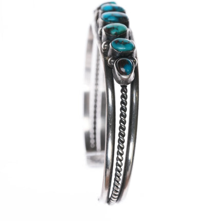 6.5" c1950's Bisbee Turquoise Navajo silver row cuff bracelet - Estate Fresh Austin