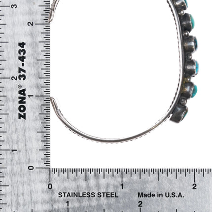 6.5" c1950's Bisbee Turquoise Navajo silver row cuff bracelet - Estate Fresh Austin
