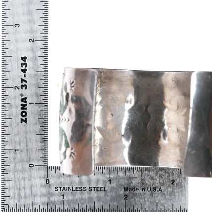 7.25" Vintage E Navajo silver chip inlay wide band cuff bracelet - Estate Fresh Austin