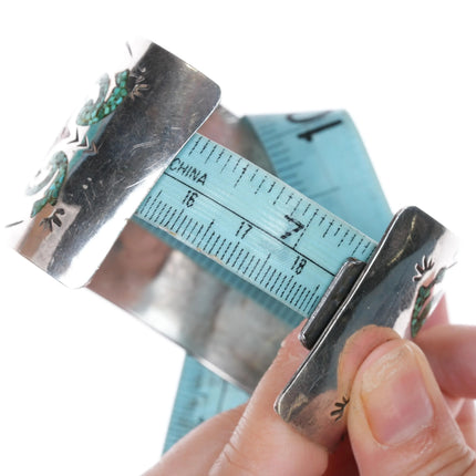 7.25" Vintage E Navajo silver chip inlay wide band cuff bracelet - Estate Fresh Austin