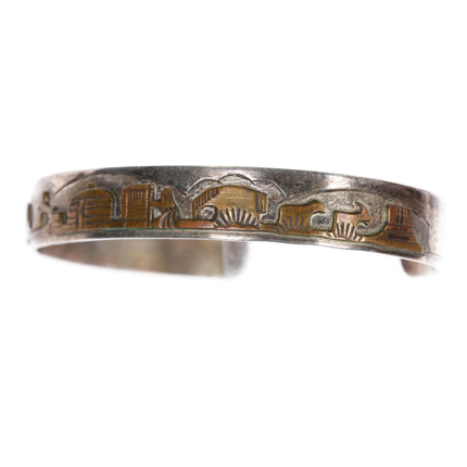 6.5" Kahe Navajo sterling overlay copper alloy storyteller cuff bracelet - Estate Fresh Austin