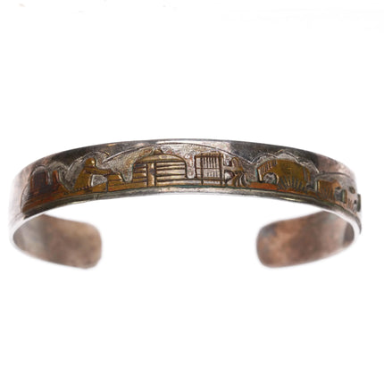 6.5" Kahe Navajo sterling overlay copper alloy storyteller cuff bracelet - Estate Fresh Austin
