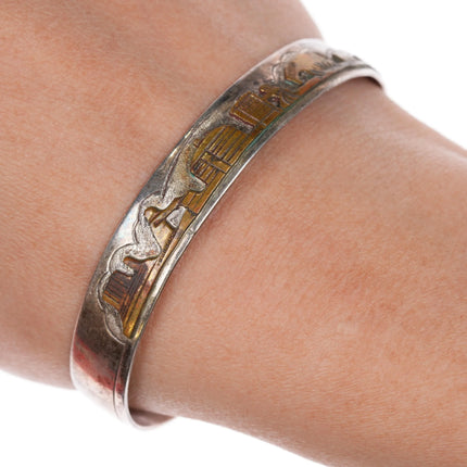6.5" Kahe Navajo sterling overlay copper alloy storyteller cuff bracelet - Estate Fresh Austin