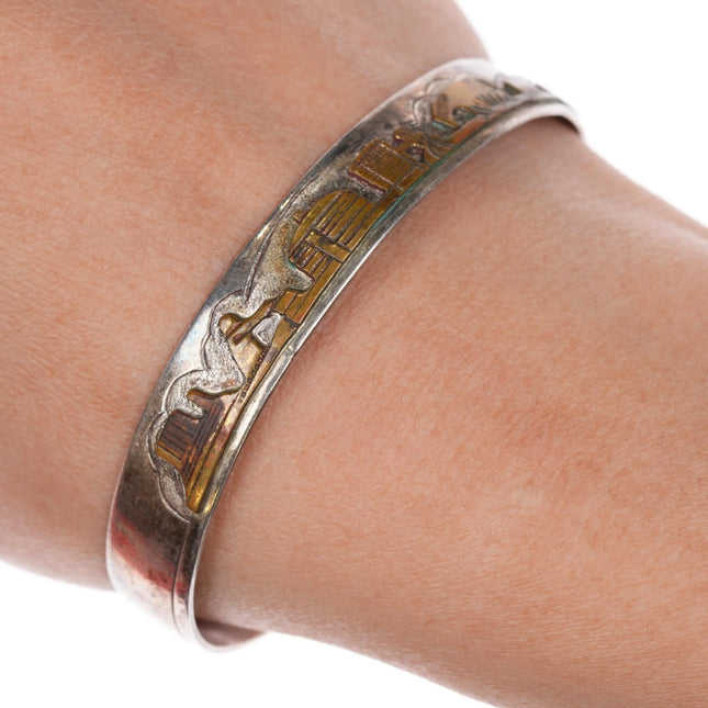 6.5" Kahe Navajo sterling overlay copper alloy storyteller cuff bracelet - Estate Fresh Austin
