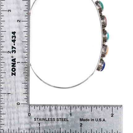 6.5" Vintage Navajo stamped silver multi-stone row cuff bracelet - Estate Fresh Austin