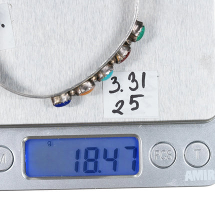 6.5" Vintage Navajo stamped silver multi-stone row cuff bracelet - Estate Fresh Austin